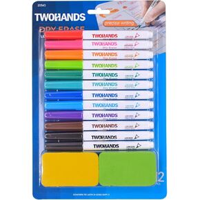 TWOHANDS Dry Erase Markers Ultra Fine Tip with 2 Eraser,0.7mm,Low Odor,Extra Fine Point,11 Assorted Colors,Whiteboard Markers for Office,Home,or Planning Whiteboard,20543