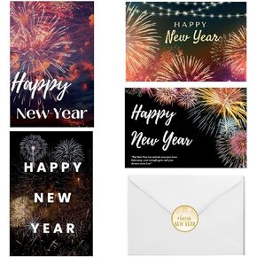 24pcs Happy New Year Cards with Envelopes with Stickers Holiday Cards Greeting Cards Bulk Winter Notecards