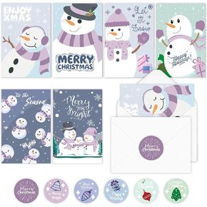 24 Pack Snowman Christmas Cards with Envelopes & Stickers, Christmas Cards With Envelopes Blank Holiday Cards with Envelopes, Winter Greetings Cards Happy Holidays Cards, 4x6 Boxed Christmas Cards