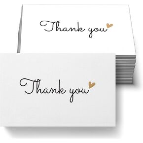 RXBC2011 100 Little Thank You Cards Gold Heart Design Bulk Thank you Notes for All Occasions 3.5 x 2 Inch