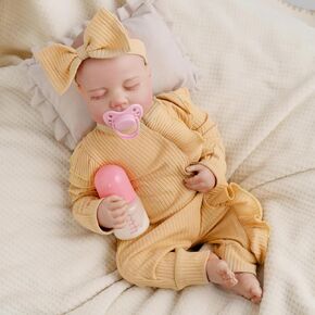 Jirachi Realistic Reborn Baby Dolls, 18-Inch Newborn Soft Body Real Life Sleeping Baby Girl, Lifelike Reborn Baby with Toy Accessories for Girls Yellow