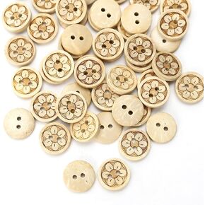 Pack of 50pcs 1/2 Inch Buttons for Sewing, Coconut Shell Flower Wooden Button Perfect for Men's Shirts, Scrap-Booking, Jewelry, Quilts, and DIY Craft Projects - Small Size 12.5mm, 2 Hole