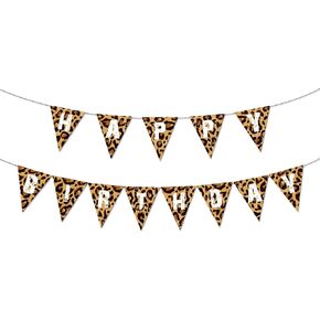 Leopard Happy Birthday Banner Cheetah Print Pennant Banner Leopard Wild Birthday Party Decoration Jungle Safari Party Supplies