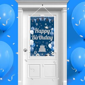 علامة عيد ميلاد سعيد باللون الأزرق والفضي، لافتة باب عيد ميلاد سعيد، شماعة عيد ميلاد، لافتة الشرفة، لافتة تزيين الباب، ديكورات حفلات أعياد الميلاد للرجال والنساء، 50 × 30 سم