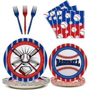 96 Pcs Baseball Plates Baseball Birthday Party Supplies Including Baseball Plates and Napkins Forks, Baseball Party Favors for Kids Baseball Party Decorations