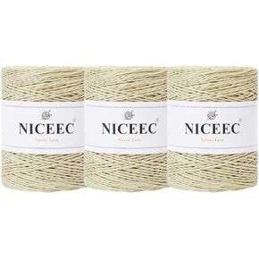 NICEEC 1 Skein Paper Yarn for Crocheting -Easy Croceht, Raffia Yarn for Sun Hat & DIY Home Decor - 5.3oz/262yds - Khaki with Gold Silk