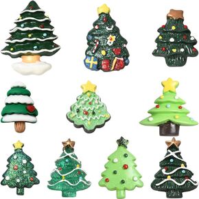 SUNNYCLUE 60Pcs 10 Styles Christmas Cabochon Flatback Resin Charms Bulk Opaque Colorful Flat Back Christmas Tree Charm Cabochons for Christmas Jewelry Hair Clip Phone Case Scrapbooking DIY Crafts