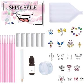 Hoiumlz 100pcs DIY Gem Kit Tooth Gem Starry Diamond DIY Teeth Jewelry Diamonds Gem kit for Tooth Sweet Smile Gems Tooth Ornaments Butterfly, Flower, Heart and Cat Paw Starter Kit
