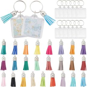 50 Sets 25 Colors Acrylic Photo Frame Keychain with Tassels Photo Keychain Blanks Insert Pictures 1.7x1.6Inch Square Picture Frame Keychains Bulk Keyring Making Kits for DIY Keychains Crafts