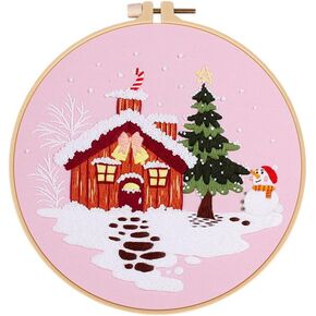 Danolapsi Embroidery Starter Kit with Embroidery Hoops Christmas Pattern Stamped Embroidery Kits Women Hobbies for Beginners CX0840 One size