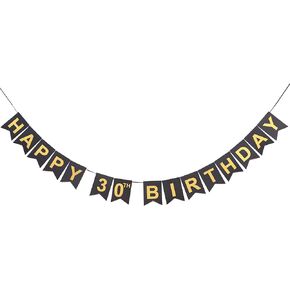 WAOUH Happy Birthday Banner for 30th - Happy Birthday Black Glitter Banner, Thirty Years Old Birthday Decorations, Cake Smash Photo Prop.