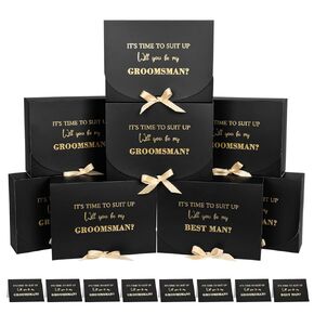 8Pack Groomsmen Proposal Box with Groomsmen Cards, 10.6x7.9x3.1 Inch Groomsmen Gift Box with Ribbon, Will You be My Groomsman Box Best Man Proposal Box for Groomsmen Gifts Set of 8