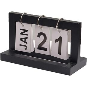 Classic Desktop Standing Flip Calendar, Reusable Wooden Perpetual Calendar, Retro Wood Flip Desk Calendar for Home Office Daily Use Desktop Decor (Blue)