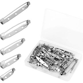 50pcs Brooch Pin Backs for Crafts, 5 Sizes Bar Pins Silver Metal Flat Back Safety Pins Clasp Pin Backs for DIY Locking Jewelry Making Badge Name Tag Tie Tacks Citation Bars Corsage