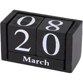 Wooden Perpetual Desk Calendar, Vintage Wooden Calendar Desktop Wood Block Month Date Display Home Office Decoration (Black)