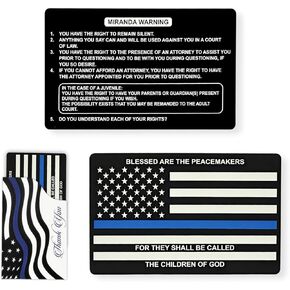 Miranda Rights Metal Card for Police Officers, Thin Blue Line American Flag Design, Miranda Warning Card for Law Enforcement Officers, Durable Aluminum Card with Patriotic Flag Sleeve, Police Duty Gear