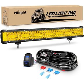 Nilight 20Inch 420W LED Light Bar 2PCS 4Inch 60W Light Pods Amber White Strobe 6 Modes Memory Function Reset Function Off Road Truck with 16AWG Wiring Harness Kit-3 Lead, 2 Years Warranty in Kuwait