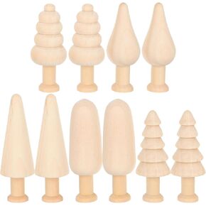 10Pcs Unfinished Wooden Trees Blank Wooden Peg Dolls DIY Natural Wood Xmas Tree Graffiti for Arts and Crafts Unfinished Mini Trees