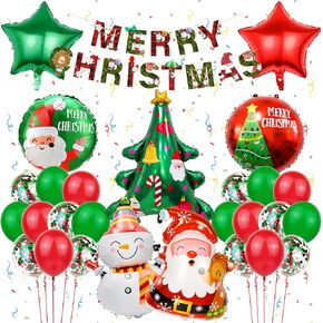 Christmas Party Decorations Supplies, Christmas Balloon Arch kit with White Snowman Christmas Santa Foil Balloon, Christmas Tree Balloons Red Star Balloons for Xmas Party Decorations(Green Red)