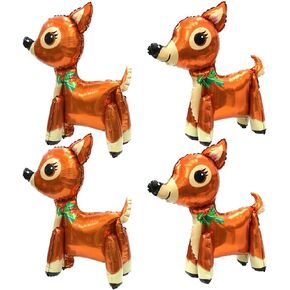 Self Standing Christmas Reindeer Walking Animal Balloon, 3D Festival Xmas Deer Elk Fawn Selfstand Assembled Mylar Balloons For Birthday Baby Shower Carnival Party Decorations