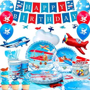 Airplane Birthday Party Decorations, Airplane Party Decorations Airplane Party Tableware Set Airplane Plates Napkins Cups Table Cloth Balloons Backdrop etc Airplane Birthday Party Supplies