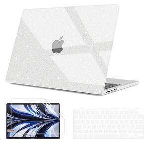 B BELK Compatible with MacBook Air 13 inch Case 2025 2024 2023 2022 M3 A3113 M2 A2681, Glitter Plastic Hard Shell Case + Keyboard Cover + Screen Protector for MacBook Air 13.6 inch, Sparkly Hot Pink