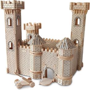 Puzzled 3D Puzzle Castle Set Wood Craft Construction Model Kit, Fun & Educational DIY Wooden Toy Assemble Model Unfinished Crafting Hobby Puzzle to Build and Paint for Decoration 182 Pieces Pack