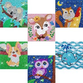 Labeol Diamond Art Kits for Kids Crafts for Girls Ages 6-8-10-12 Easy to DIY Creative Diamond Art Sticker Craft by Numbers Kits for Kids and Adult Beginners (4 Pack Christmas)