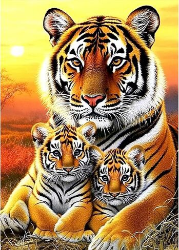 MXJSUA Tiger Diamond Painting Kits for Adults, Animal Diamond Gem Art Painting for Beginners, Diamond Picture with Full Round Drill Dots Craft Set Gift, 12 * 16 Inch in Kuwait