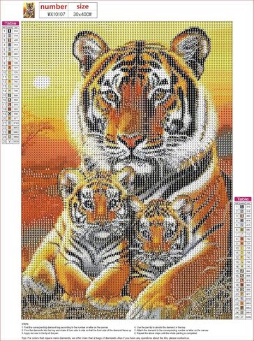 MXJSUA Tiger Diamond Painting Kits for Adults, Animal Diamond Gem Art Painting for Beginners, Diamond Picture with Full Round Drill Dots Craft Set Gift, 12 * 16 Inch in Kuwait