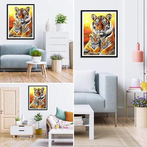 MXJSUA Tiger Diamond Painting Kits for Adults, Animal Diamond Gem Art Painting for Beginners, Diamond Picture with Full Round Drill Dots Craft Set Gift, 12 * 16 Inch in Kuwait