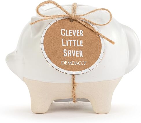 DEMDACO 5004820134 Clever Little Saver Classic White and Tan 4 x 3.5 Inch Stoneware Piggy Savings Money Coin Bank Fox in Kuwait