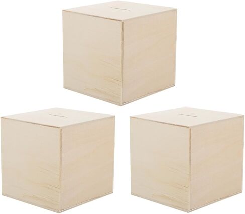 منظم تخزين ألعاب الأطفال من jojofuny 3 قطع من بنك الخنزير الخشبي غير المكتمل، صندوق نقود من الخشب الطبيعي، بنك الخنزير المنزلي، يمكنه فقط حفظ بنك الخنزير الذي لا يمكن إخراجه من مكعبات تخزين الألعاب in Kuwait