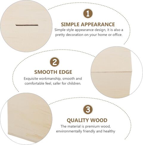 منظم تخزين ألعاب الأطفال من jojofuny 3 قطع من بنك الخنزير الخشبي غير المكتمل، صندوق نقود من الخشب الطبيعي، بنك الخنزير المنزلي، يمكنه فقط حفظ بنك الخنزير الذي لا يمكن إخراجه من مكعبات تخزين الألعاب in Kuwait