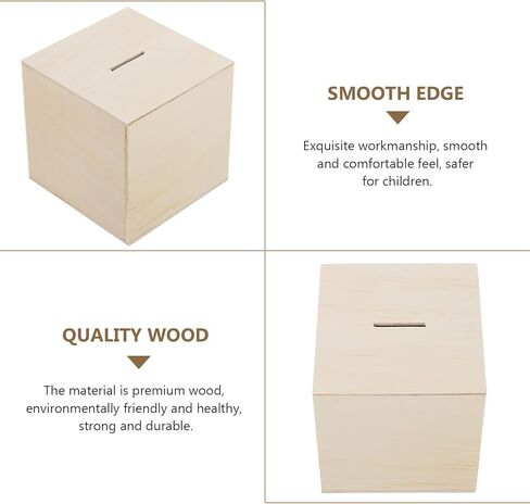 منظم تخزين ألعاب الأطفال من jojofuny 3 قطع من بنك الخنزير الخشبي غير المكتمل، صندوق نقود من الخشب الطبيعي، بنك الخنزير المنزلي، يمكنه فقط حفظ بنك الخنزير الذي لا يمكن إخراجه من مكعبات تخزين الألعاب in Kuwait