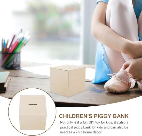 منظم تخزين ألعاب الأطفال من jojofuny 3 قطع من بنك الخنزير الخشبي غير المكتمل، صندوق نقود من الخشب الطبيعي، بنك الخنزير المنزلي، يمكنه فقط حفظ بنك الخنزير الذي لا يمكن إخراجه من مكعبات تخزين الألعاب in Kuwait