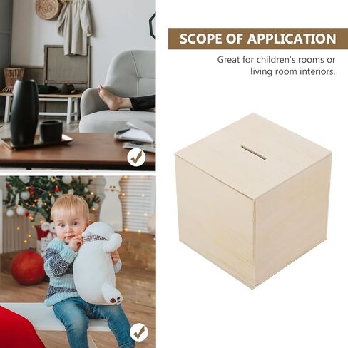 منظم تخزين ألعاب الأطفال من jojofuny 3 قطع من بنك الخنزير الخشبي غير المكتمل، صندوق نقود من الخشب الطبيعي، بنك الخنزير المنزلي، يمكنه فقط حفظ بنك الخنزير الذي لا يمكن إخراجه من مكعبات تخزين الألعاب in Kuwait