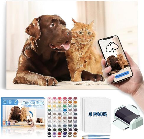 Dinonano Custom Paint by Number Kit, Personalize Paint Your Photo by Numbers, DIY Printable Canvas for Adults Beginner, Customized Painting by Numbers Set -3 Canvas & 60 Colors Paints in Saudi Arabia