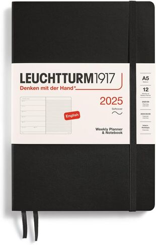 LEUCHTTURM1917 - مخطط أسبوعي ودفتر ملاحظات 2025، غلاف ناعم، متوسط ​​(A5)، أسود (1 يناير - 31 ديسمبر 2025) in Kuwait