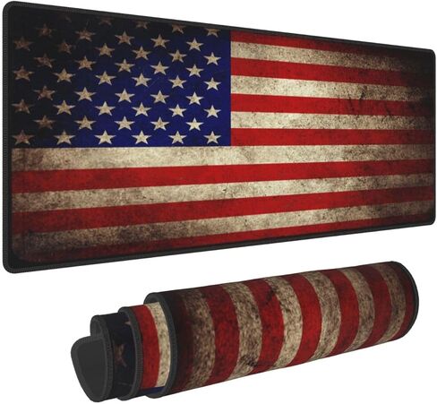 Vintage American Flag Rustic Mouse Pad XL Extended Mouse Mat, Non Slip Rubber Base Stitched Edge Gaming Pc Desktop Large Mice Pad 31.5 X 11.8 Inch in Saudi Arabia