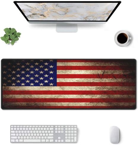 Vintage American Flag Rustic Mouse Pad XL Extended Mouse Mat, Non Slip Rubber Base Stitched Edge Gaming Pc Desktop Large Mice Pad 31.5 X 11.8 Inch in Saudi Arabia