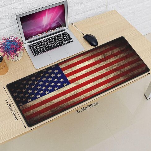 Vintage American Flag Rustic Mouse Pad XL Extended Mouse Mat, Non Slip Rubber Base Stitched Edge Gaming Pc Desktop Large Mice Pad 31.5 X 11.8 Inch in Saudi Arabia