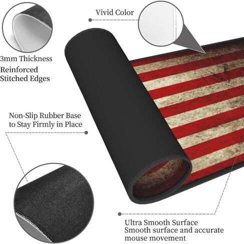 Vintage American Flag Rustic Mouse Pad XL Extended Mouse Mat, Non Slip Rubber Base Stitched Edge Gaming Pc Desktop Large Mice Pad 31.5 X 11.8 Inch in Saudi Arabia