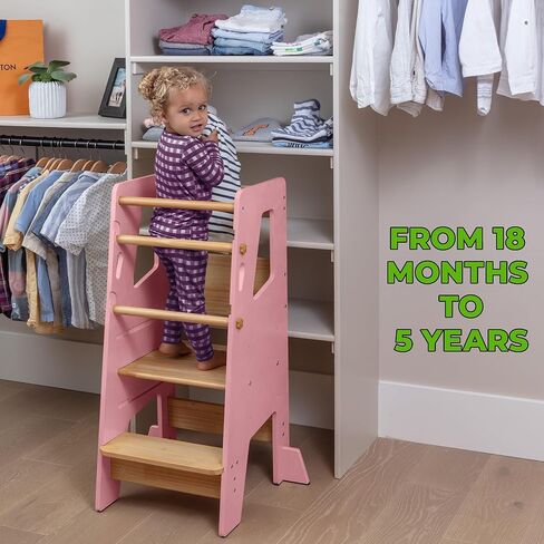 برج واقف للأطفال الصغار - مقعد مونتيسوري آمن للأطفال الصغار، برج مثالي لتعلم مهارات جديدة - مساعد مثالي للأطفال الصغار في المطبخ - أبيض in Kuwait