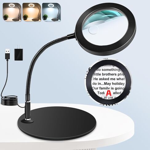 NZQXJXZ 30X10X Magnifying Glass with Light and Stand Magnifying Lamp with 72 LEDs 3 Color Modes and 10 Stepless Dimmable Desk Magnifier Lamp for Hobbies, Reading, Close Work, Jewelry in Saudi Arabia