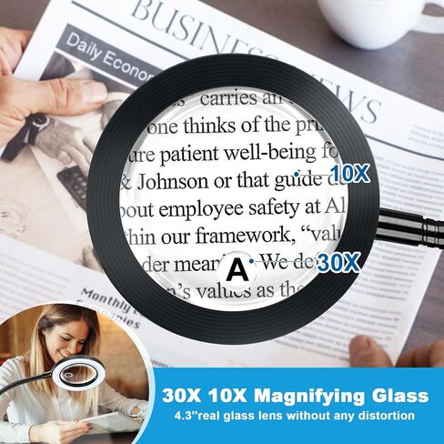 NZQXJXZ 30X10X Magnifying Glass with Light and Stand Magnifying Lamp with 72 LEDs 3 Color Modes and 10 Stepless Dimmable Desk Magnifier Lamp for Hobbies, Reading, Close Work, Jewelry in Saudi Arabia