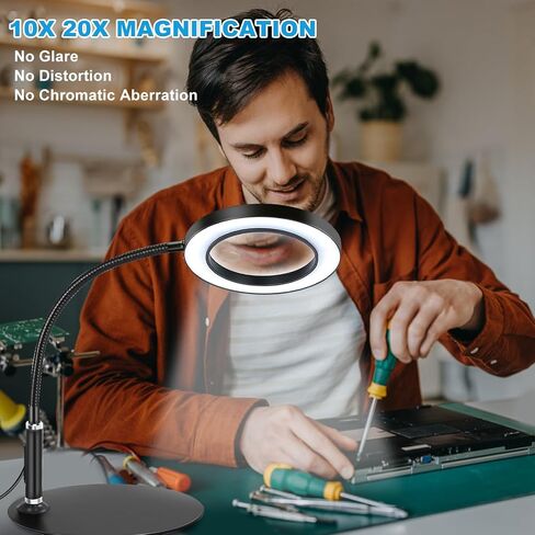 NZQXJXZ 30X10X Magnifying Glass with Light and Stand Magnifying Lamp with 72 LEDs 3 Color Modes and 10 Stepless Dimmable Desk Magnifier Lamp for Hobbies, Reading, Close Work, Jewelry in Saudi Arabia