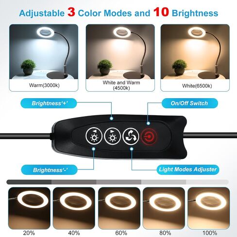 NZQXJXZ 30X10X Magnifying Glass with Light and Stand Magnifying Lamp with 72 LEDs 3 Color Modes and 10 Stepless Dimmable Desk Magnifier Lamp for Hobbies, Reading, Close Work, Jewelry in Saudi Arabia