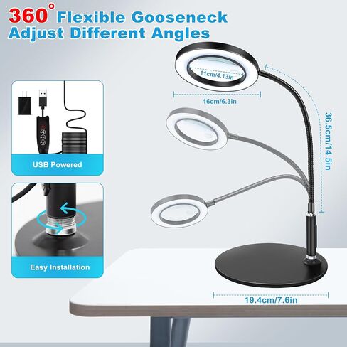 NZQXJXZ 30X10X Magnifying Glass with Light and Stand Magnifying Lamp with 72 LEDs 3 Color Modes and 10 Stepless Dimmable Desk Magnifier Lamp for Hobbies, Reading, Close Work, Jewelry in Saudi Arabia
