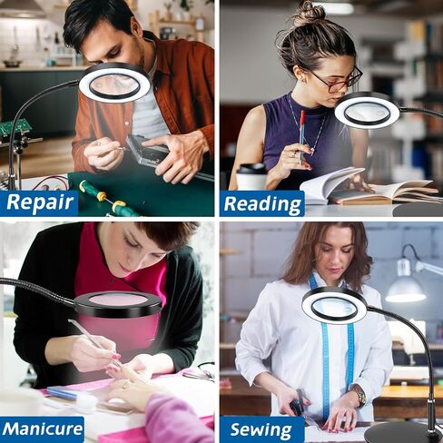 NZQXJXZ 30X10X Magnifying Glass with Light and Stand Magnifying Lamp with 72 LEDs 3 Color Modes and 10 Stepless Dimmable Desk Magnifier Lamp for Hobbies, Reading, Close Work, Jewelry in Saudi Arabia